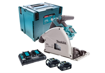 Makita DSP600ZJ Twin 18V/36V Brushless Plunge Saw with 2 x 5.0Ah BL1850 Batteries & DC18RD Charger