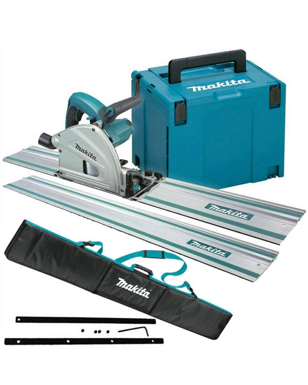 Makita DSP600ZJ Twin 18V/36V Brushless 165mm Plunge Saw with 2 x 1.5m Guide Rail & Case + Rail Bag